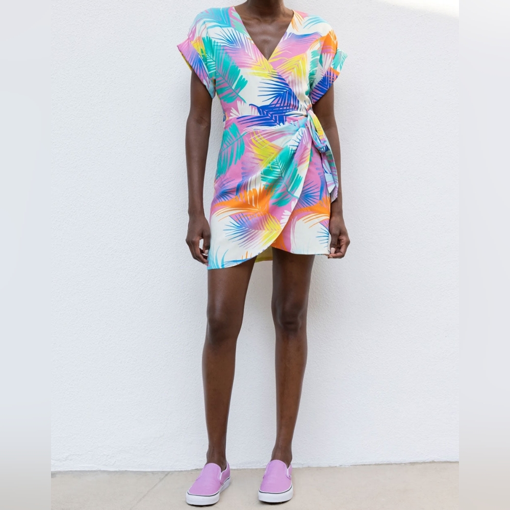 9. NWT LE SUPERBE DESERT PALMS WRAP MINI DRESS